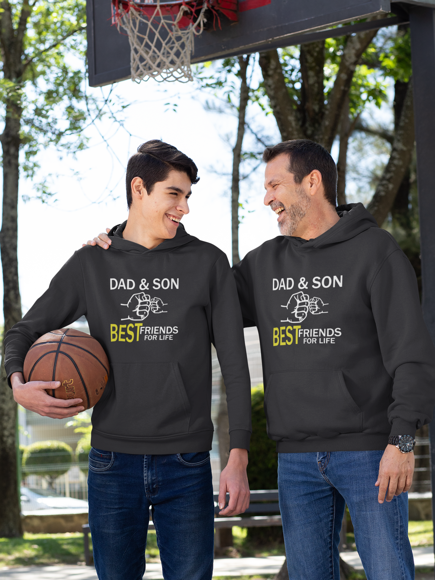 Dad And  Son Best Friends For Life Father and Son Black Matching Hoodies- FunkyTradition