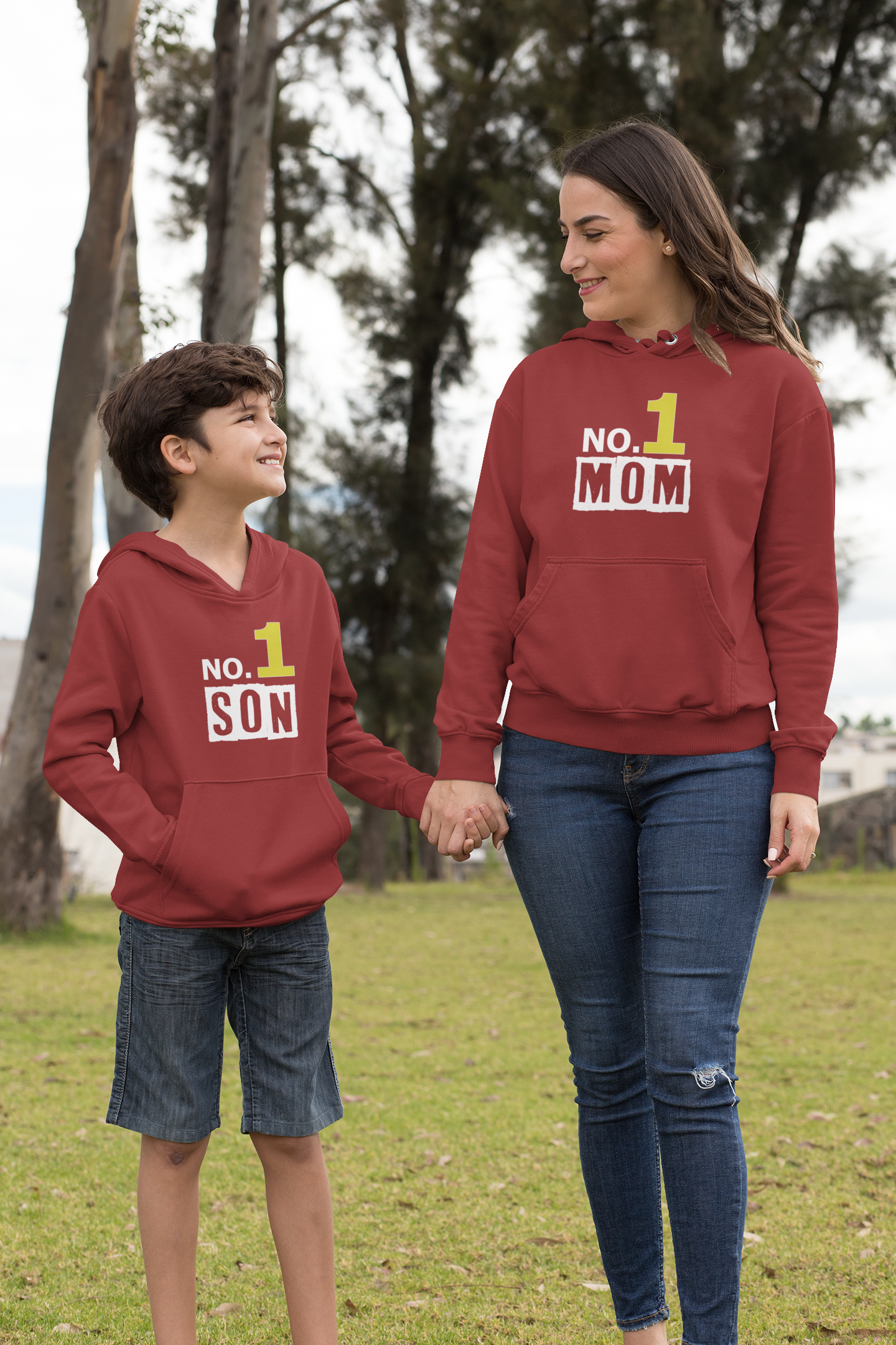 No 1 Son Mother And Son Red Matching Hoodies- FunkyTradition