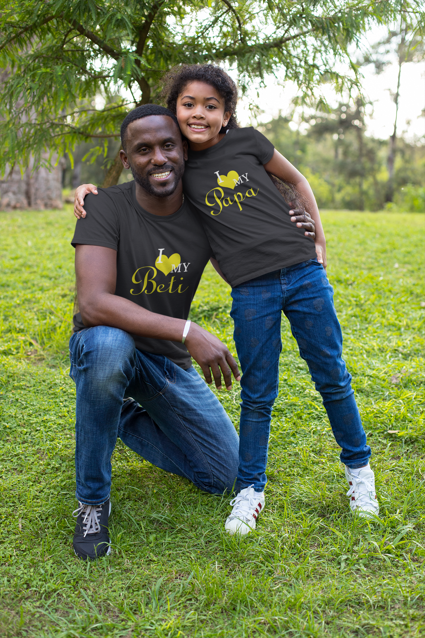 I Love My Papa Father and Daughter Black Matching T-Shirt- FunkyTradition