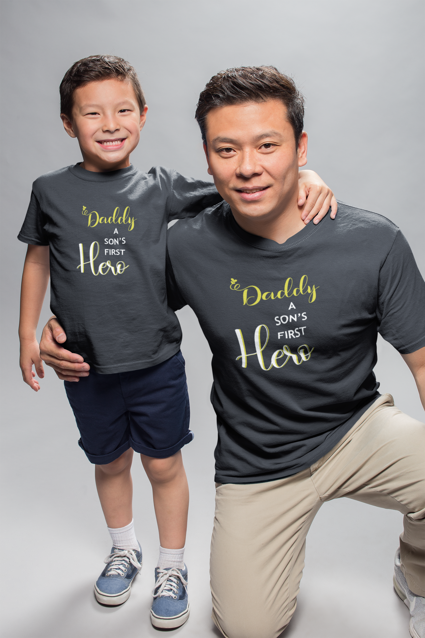 Daddy A Sons First Hero Father and Son Black Matching T-Shirt- FunkyTradition