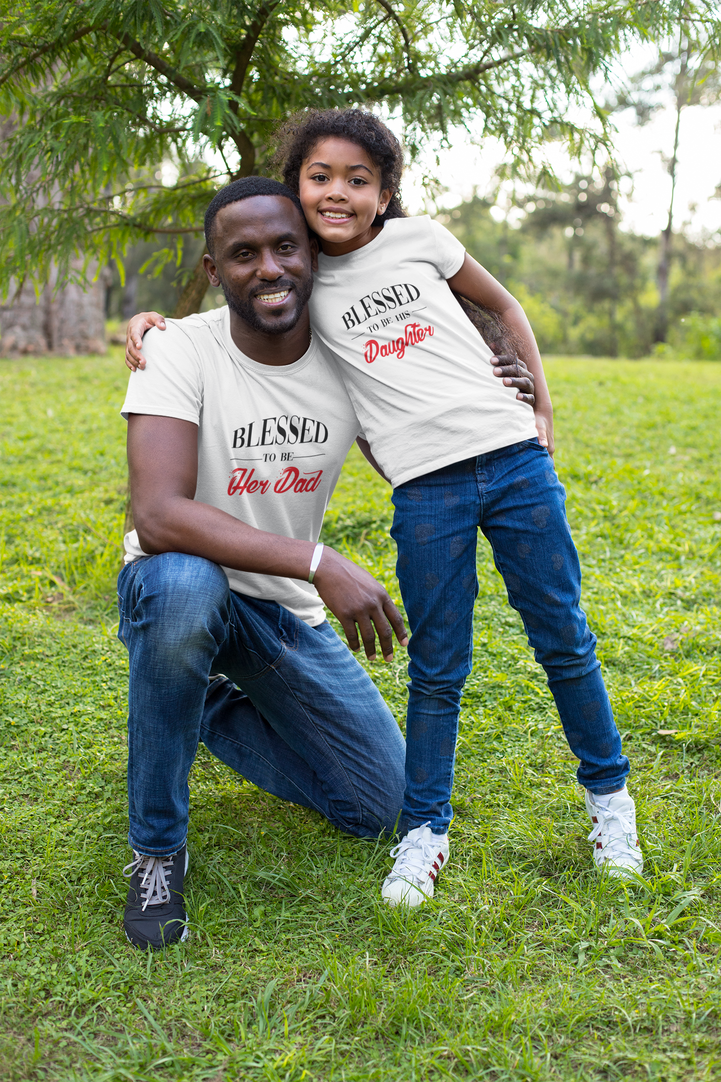 Blessed To Be Her Dad Father and Daughter White Matching T-Shirt- FunkyTradition