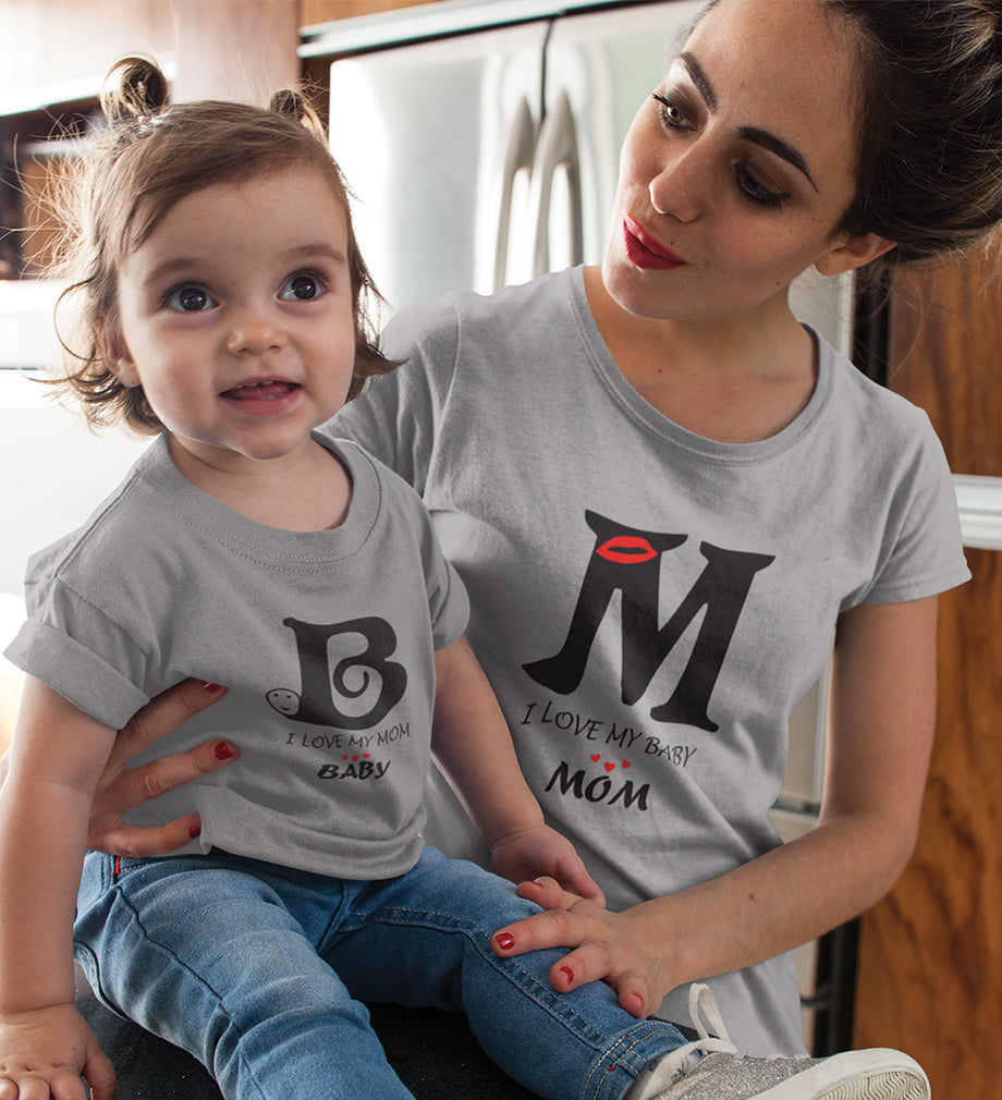 I Love My Mom I Love My Baby Mother and Daughter Matching T-Shirt- FunkyTradition