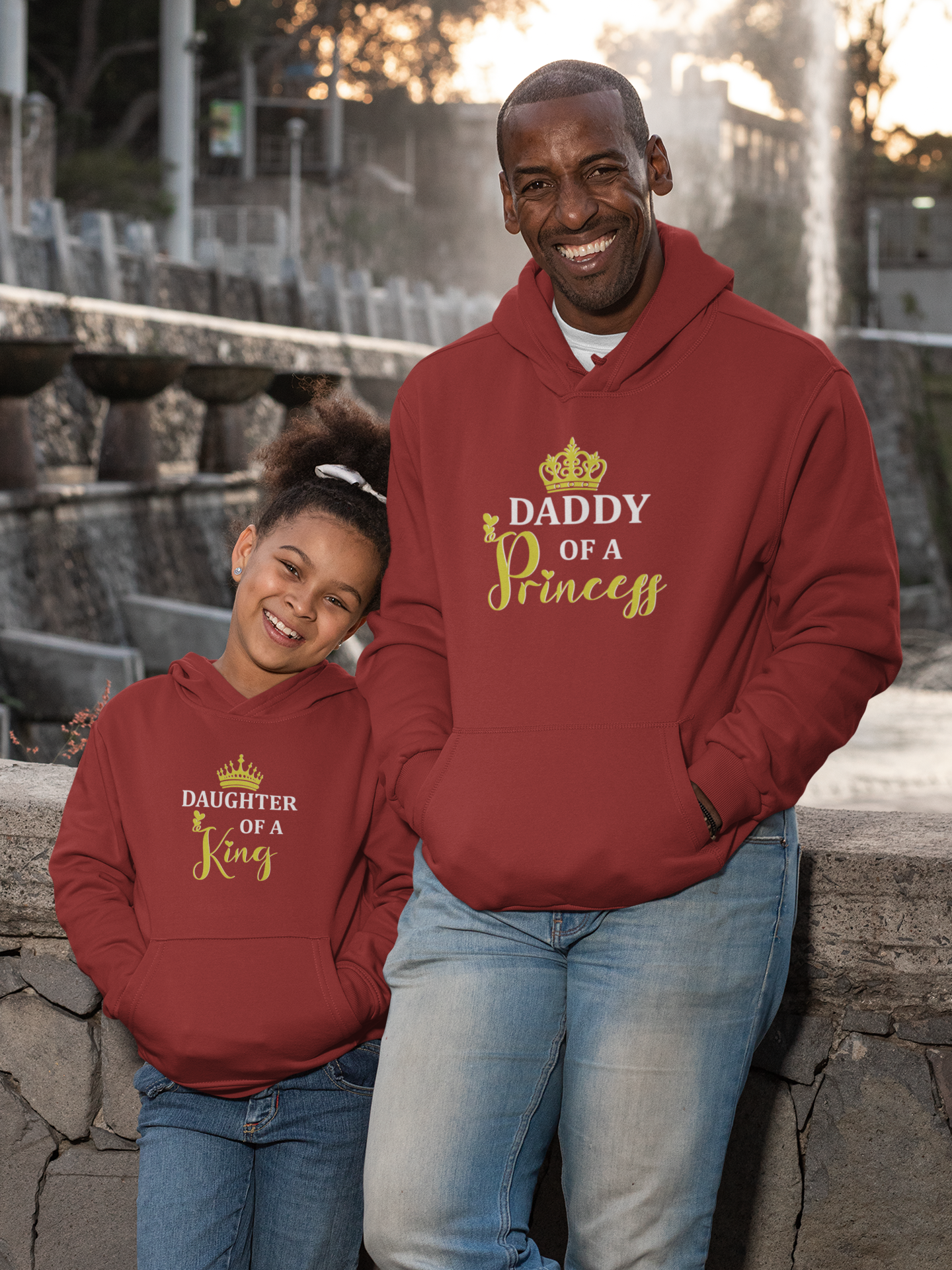 Daddy Of A Princess Father and Daughter Red Matching Hoodies- FunkyTradition
