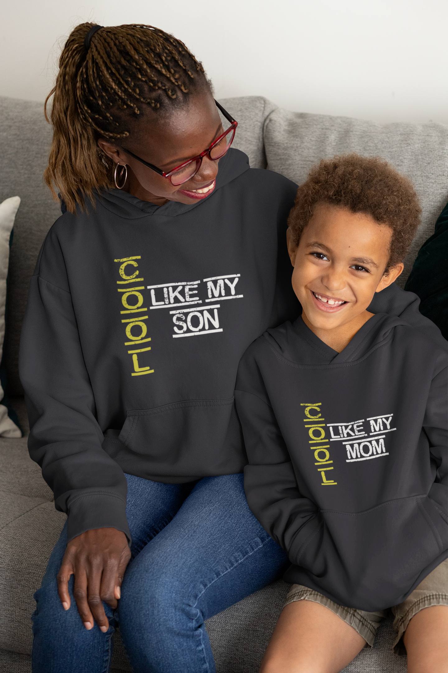 Cool Like My Mom Mother And Son Black Matching Hoodies- FunkyTradition