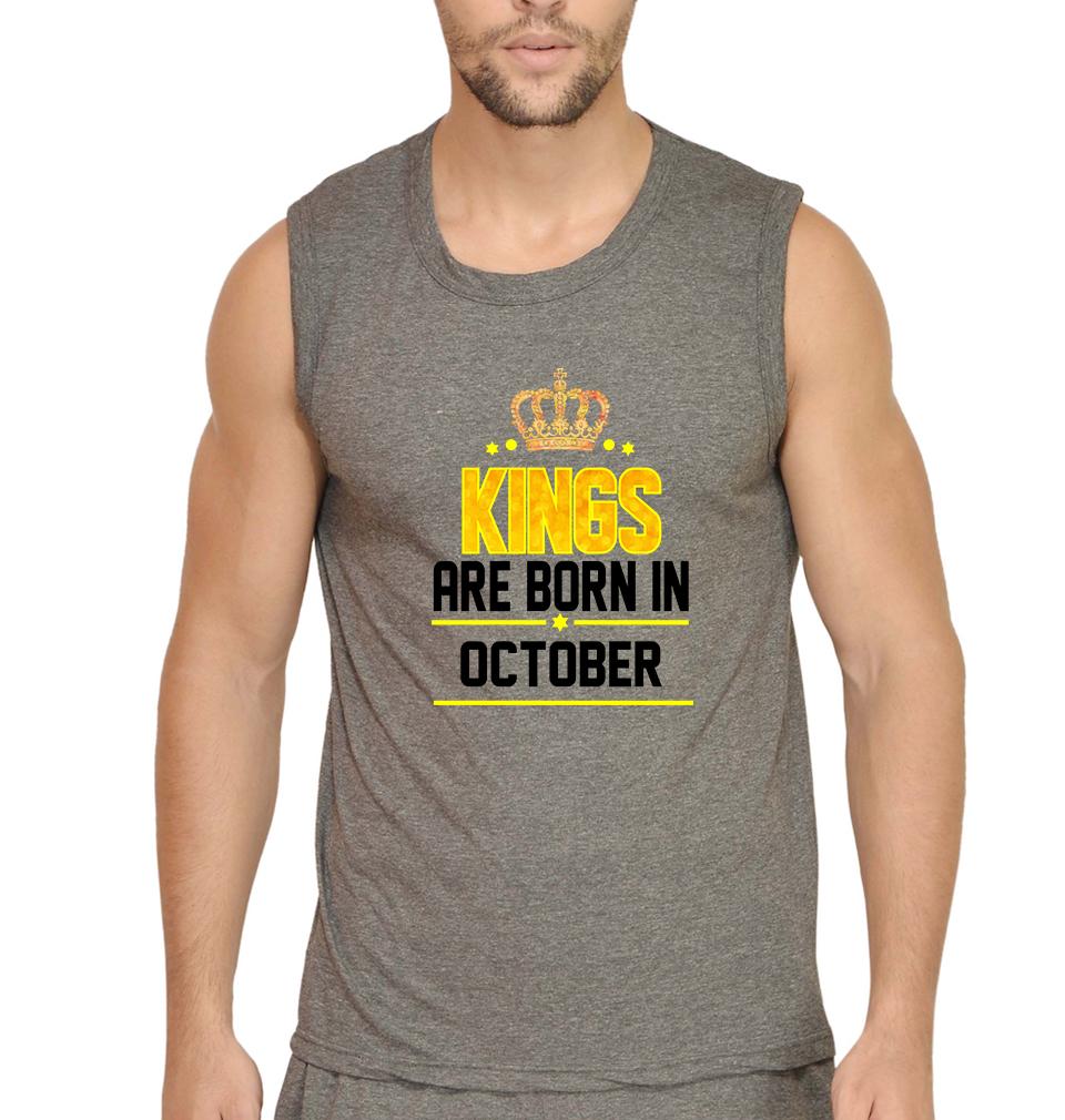 Kings Are Born In October Men Sleeveless T-Shirts-FunkyTradition