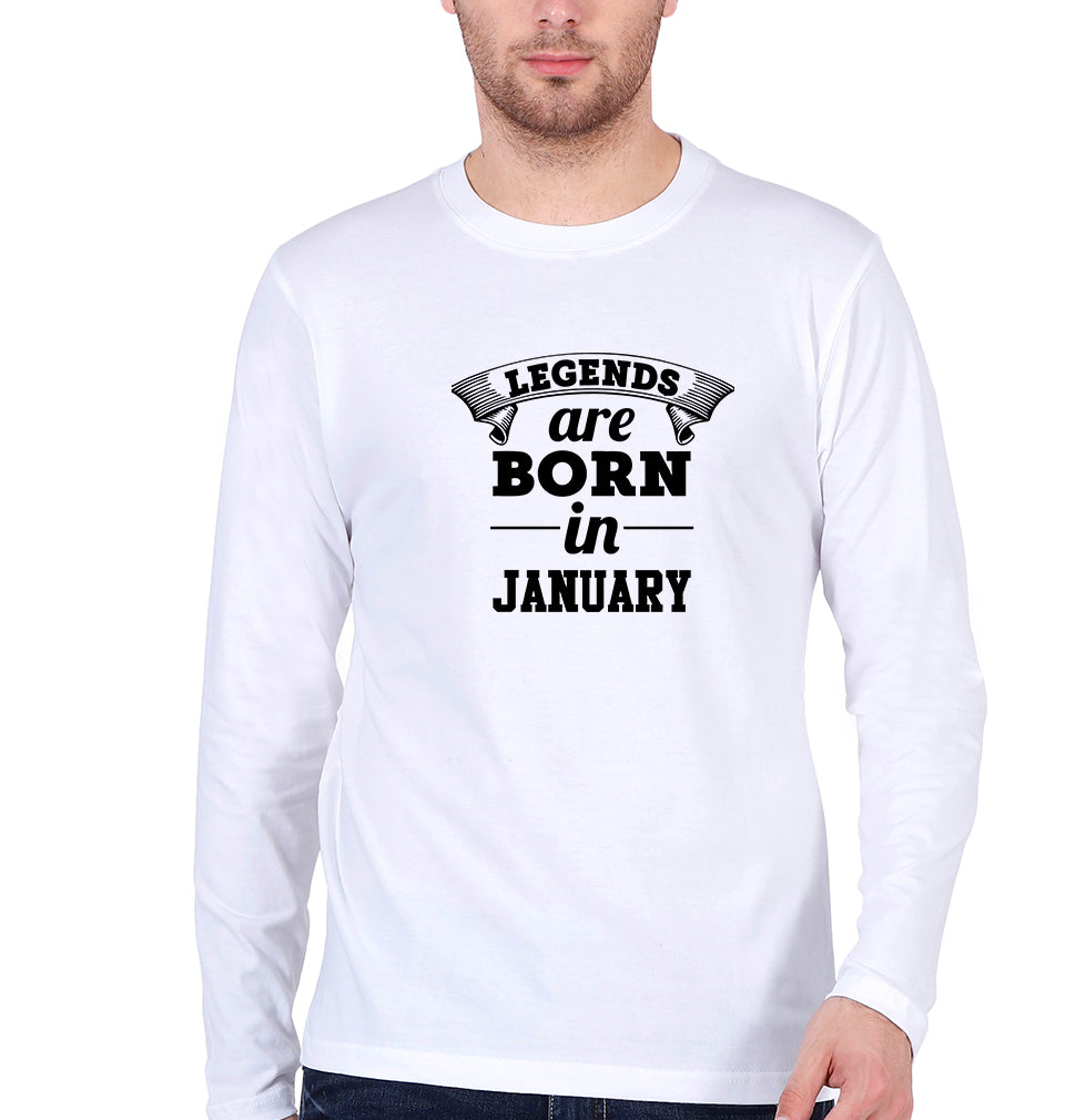 Legends are Born in January Full Sleeves T-Shirt For Men-FunkyTradition