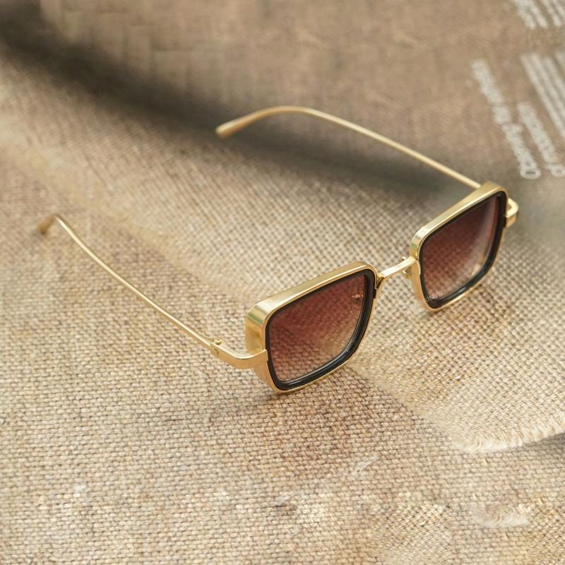 Stylish Square Gold And Brown Retro Sunglasses For Men And Women-FunkyTradition
