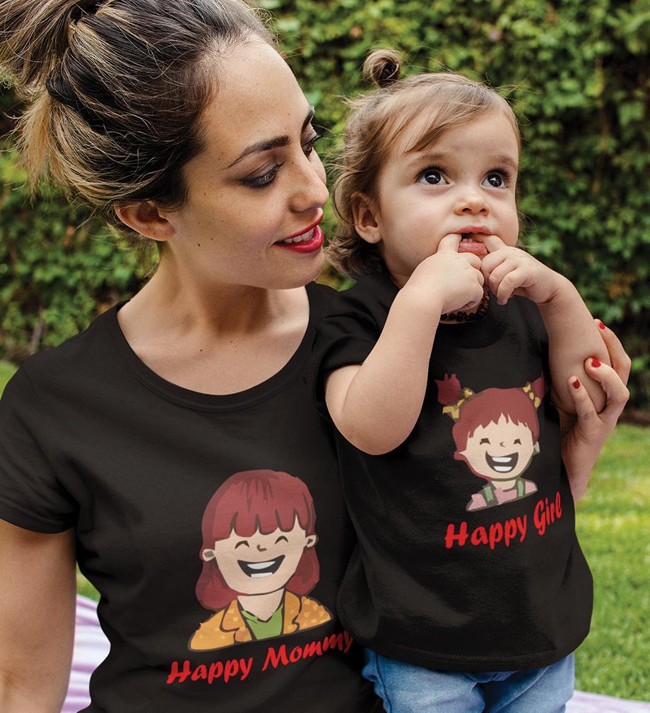 Happy Mom Happy Girl Mother and Daughter Matching T-Shirt- FunkyTradition