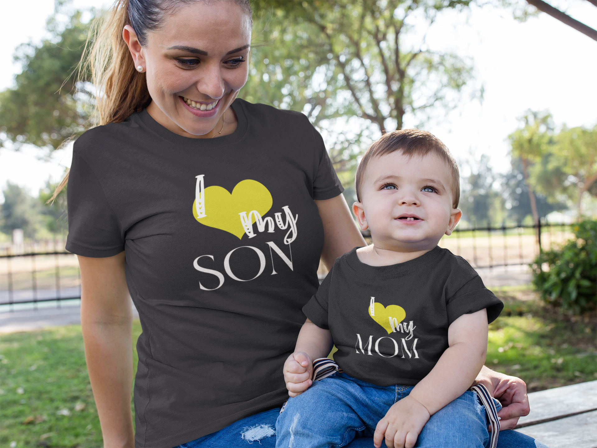 I Love My Mom Mother And Son Black Matching T-Shirt- FunkyTradition