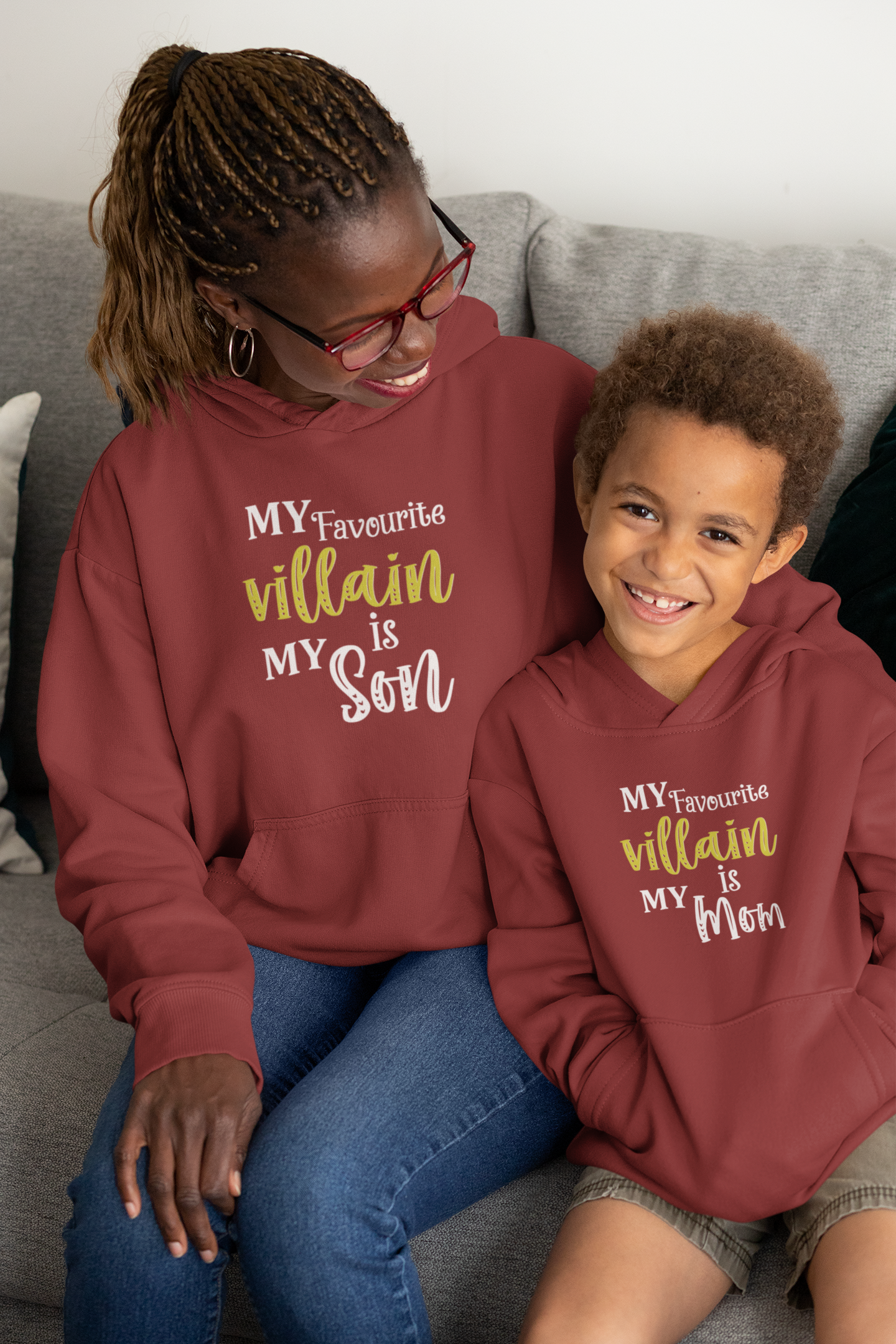 Favourite Villian Mother And Son Red Matching Hoodies- FunkyTradition