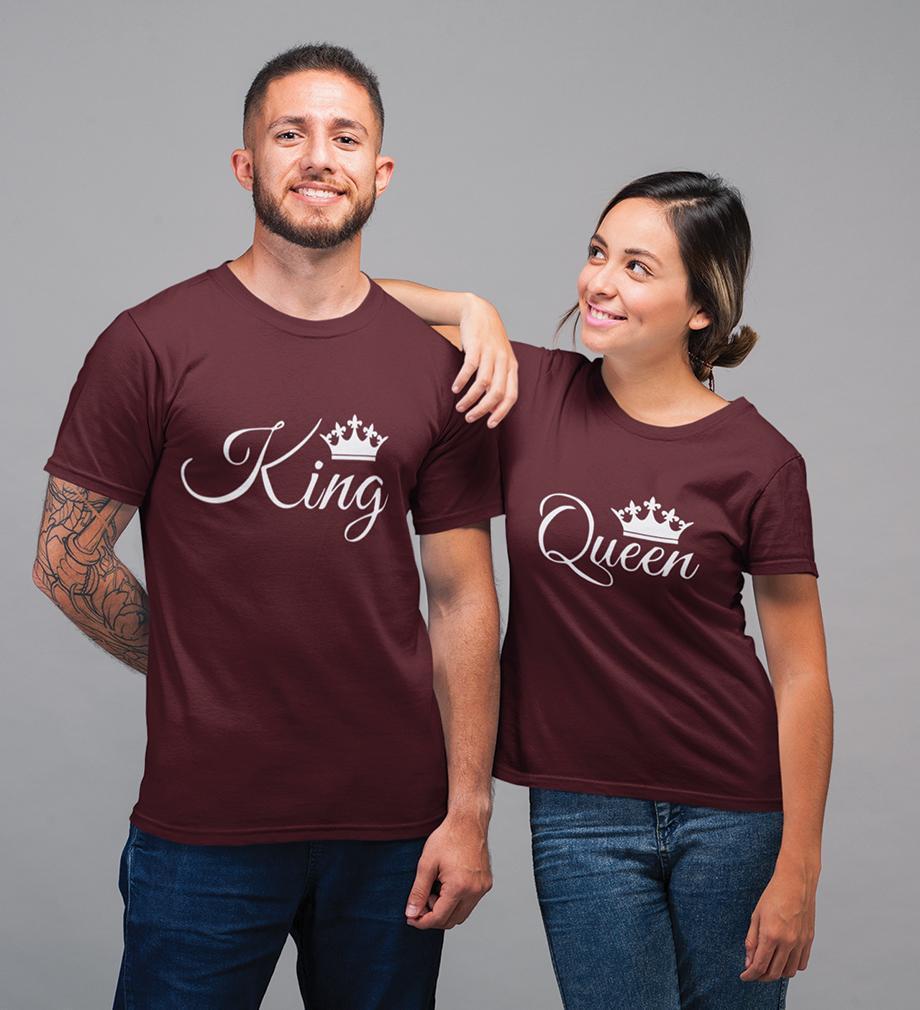 King n Queen Couple Half Sleeves T-Shirts -FunkyTees
