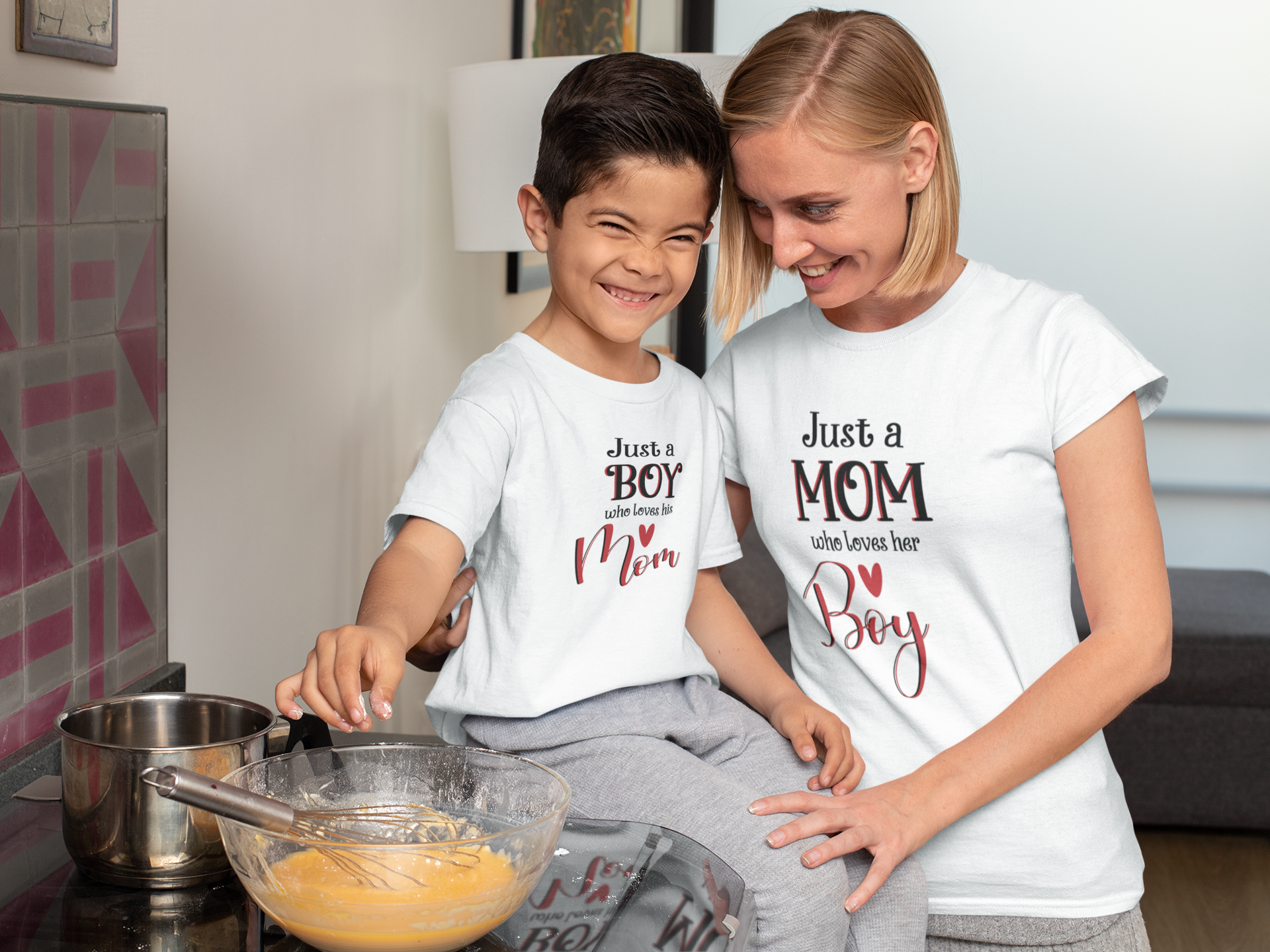 Just A Boy Who Loves His Mom Mother And Son White Matching T-Shirt- FunkyTradition