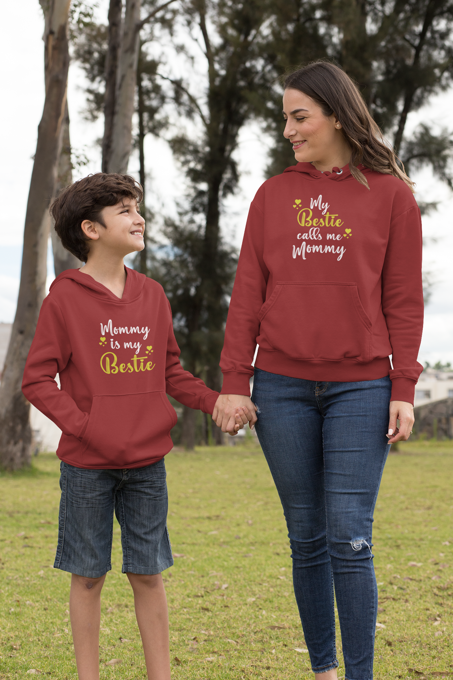Mommy Is My Bestie Mother And Son Red Matching Hoodies- FunkyTradition