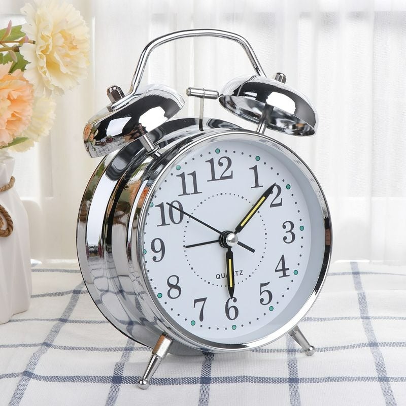 Silver Retro Style Alarm Kids Room Table Clock for Home and Office Decor-FunkyTradition