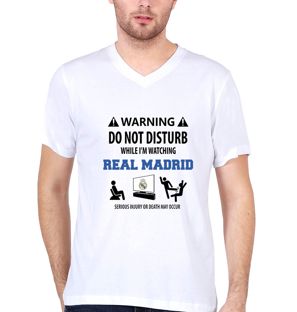 Warning Real Madrid V-Neck Half Sleeves T-shirt For Men-FunkyTradition