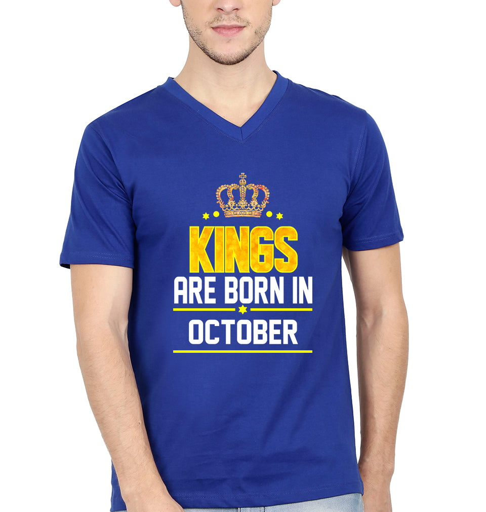 Kings Are Born In October V-Neck Half Sleeves T-shirt For Men-FunkyTradition