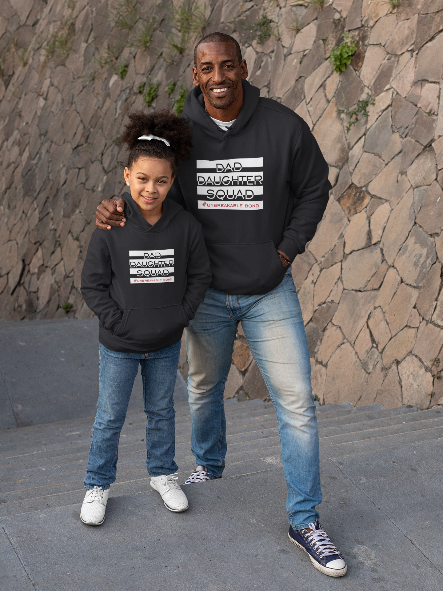 Dad Daughter Squad Father and Daughter Black Matching Hoodies- FunkyTradition