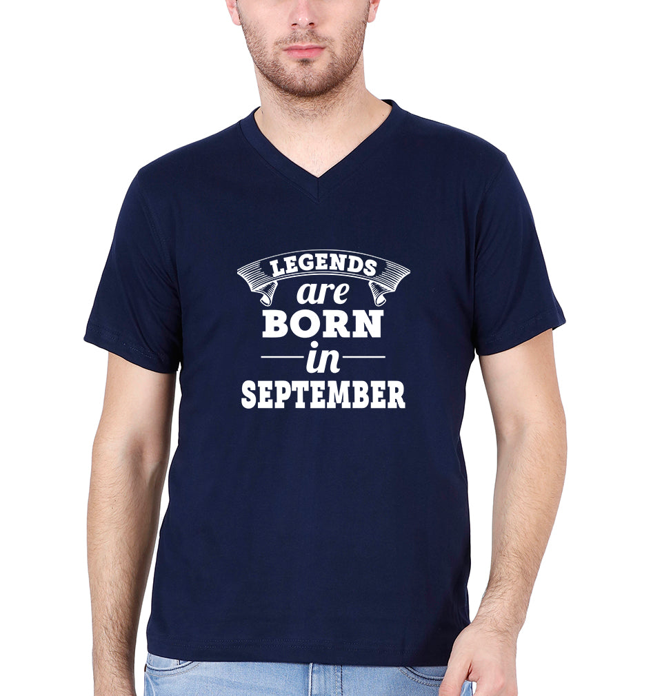 Legends are born in september V-Neck Half Sleeves T-shirt For Men-FunkyTradition