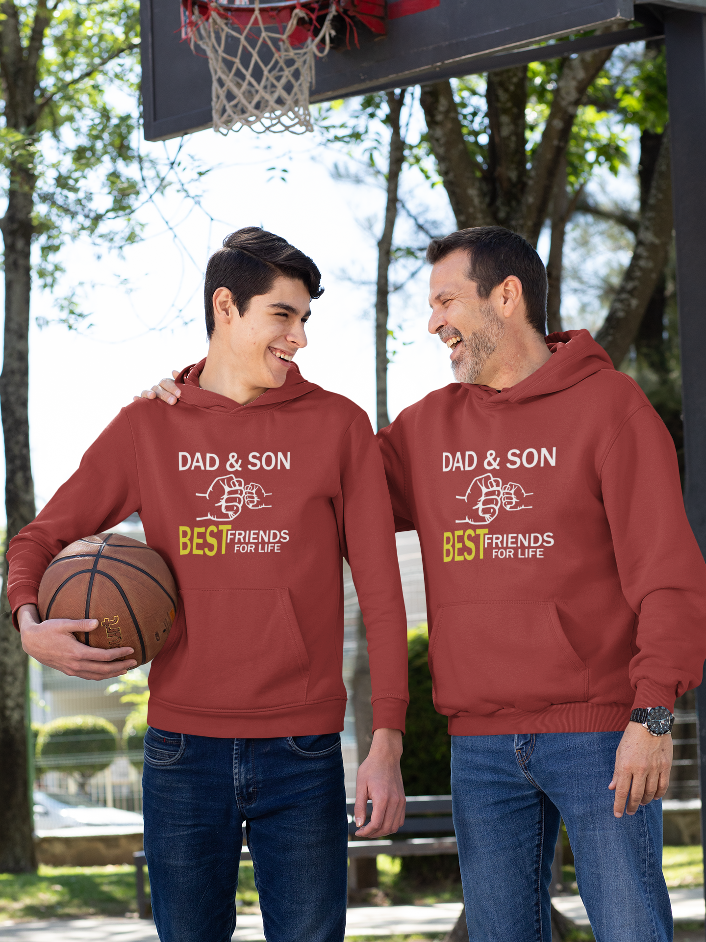 Dad And  Son Best Friends For Life Father and Son Red Matching Hoodies- FunkyTradition