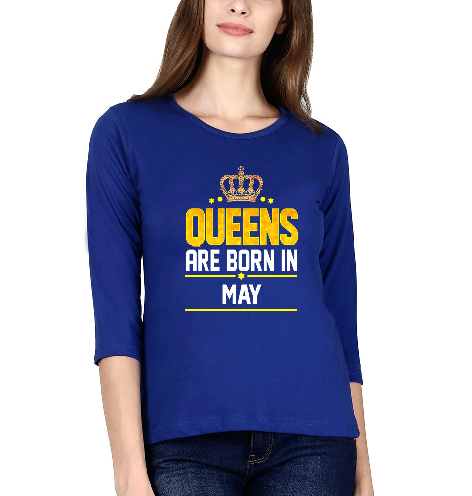 Queens Are Born In May Womens Full Sleeves T-Shirts-FunkyTradition