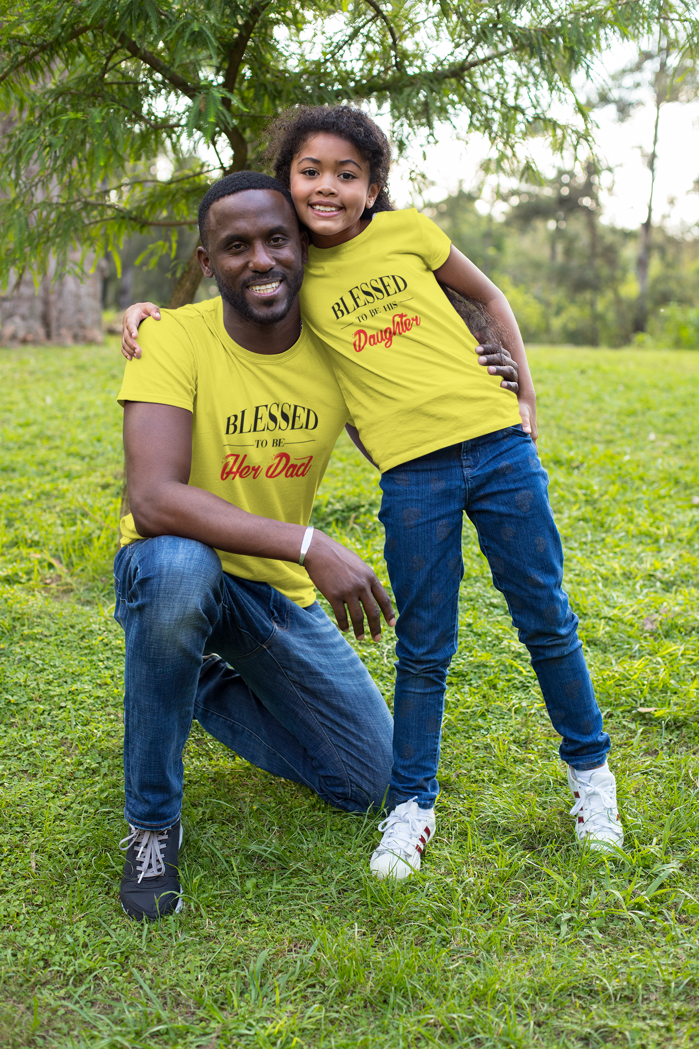 Blessed To Be Her Dad Father and Daughter Yellow Matching T-Shirt- FunkyTradition