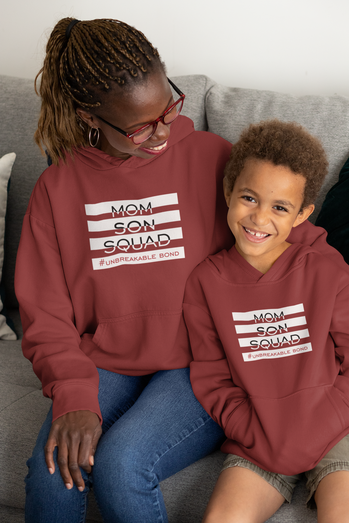 Mom Son Squad Mother And Son Red Matching Hoodies- FunkyTradition