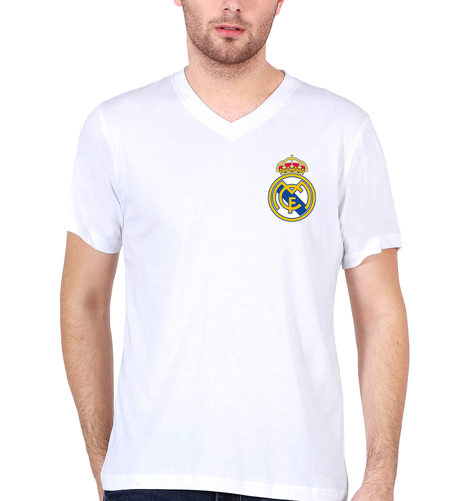 Real Madrid Logo V-Neck Half Sleeves T-shirt For Men-FunkyTradition