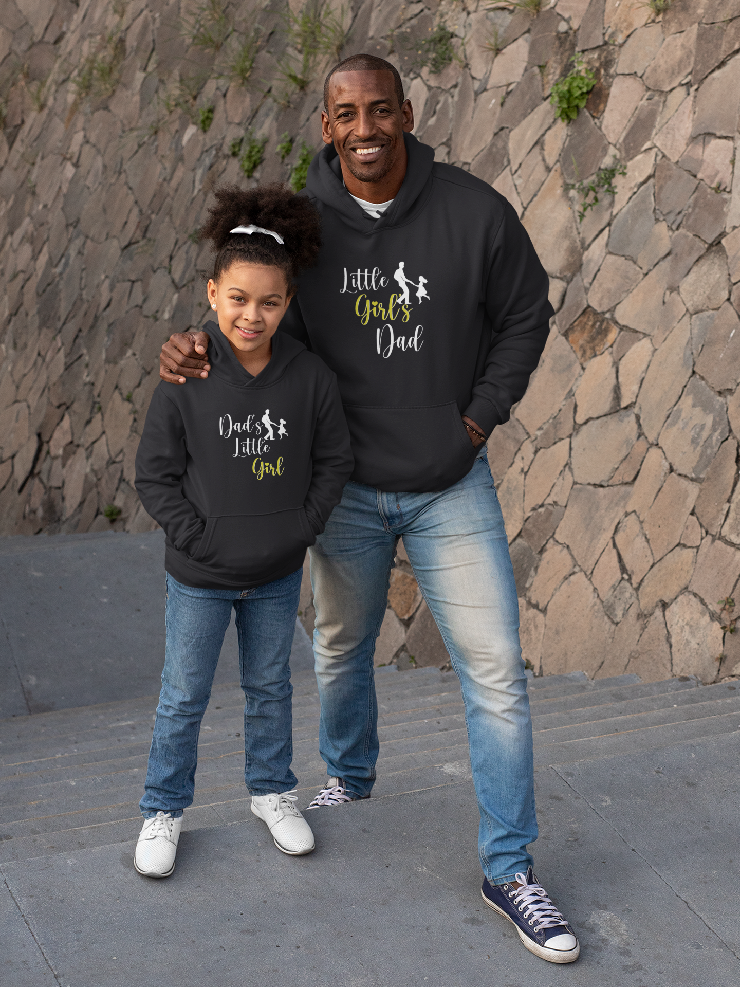 Little Girls Dad Father and Daughter Black Matching Hoodies- FunkyTradition