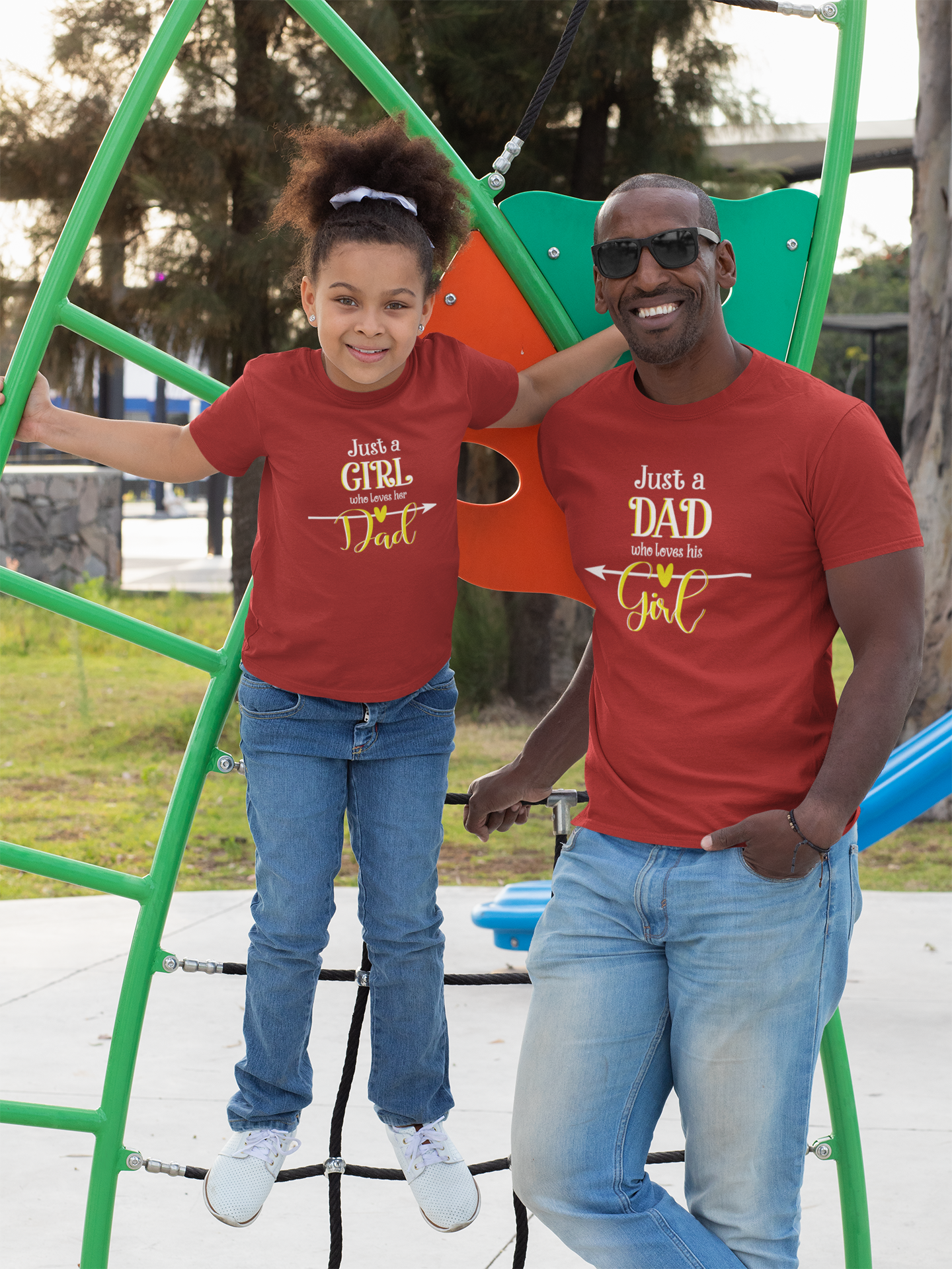 Just A Dad Who Loves His Girl Father and Daughter Red Matching T-Shirt- FunkyTradition