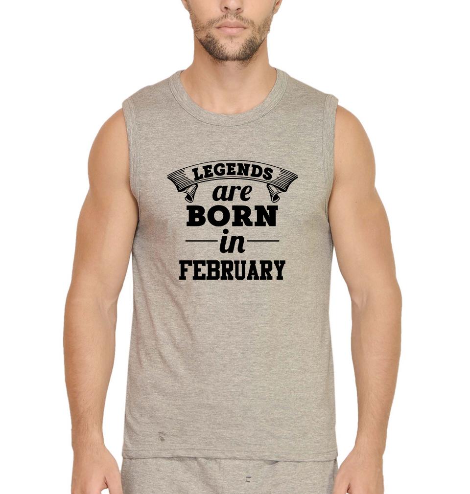 Legends are Born in February Men Sleeveless T-Shirts-FunkyTradition