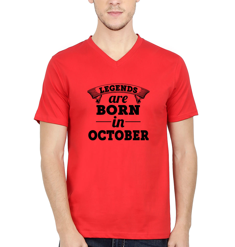 Legends are Born in October V-Neck Half Sleeves T-shirt For Men-FunkyTradition