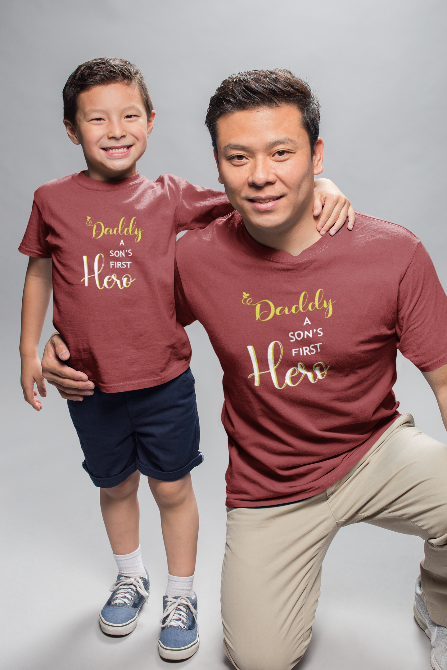 Daddy A Sons First Hero Father and Son Red Matching T-Shirt- FunkyTradition