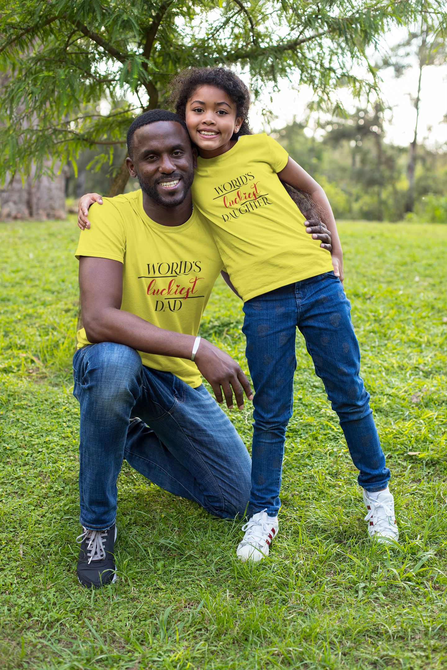 Luckiest Dad Father and Daughter Yellow Matching T-Shirt- FunkyTradition