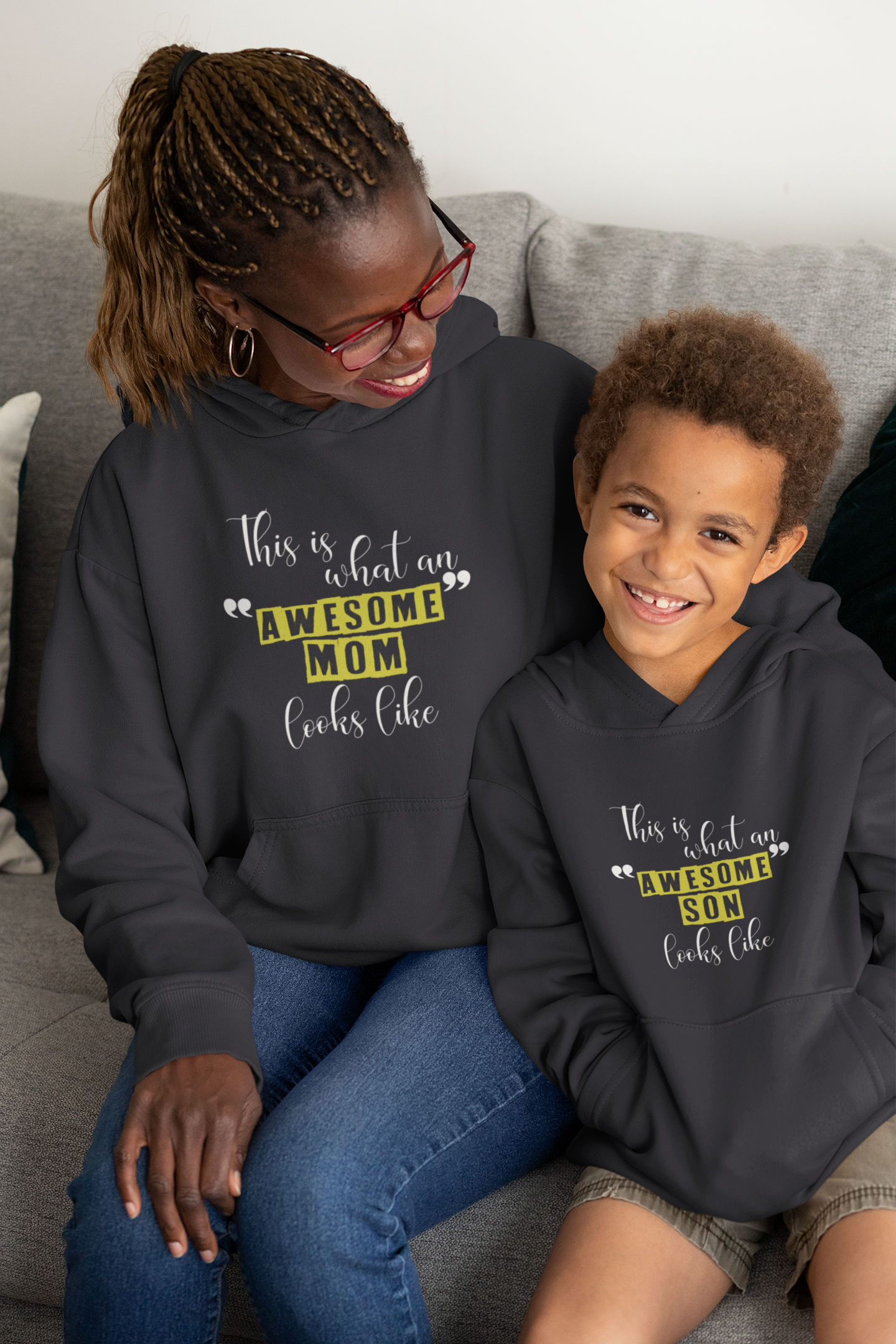 Awesome Mom Son Mother And Son Black Matching Hoodies- FunkyTradition