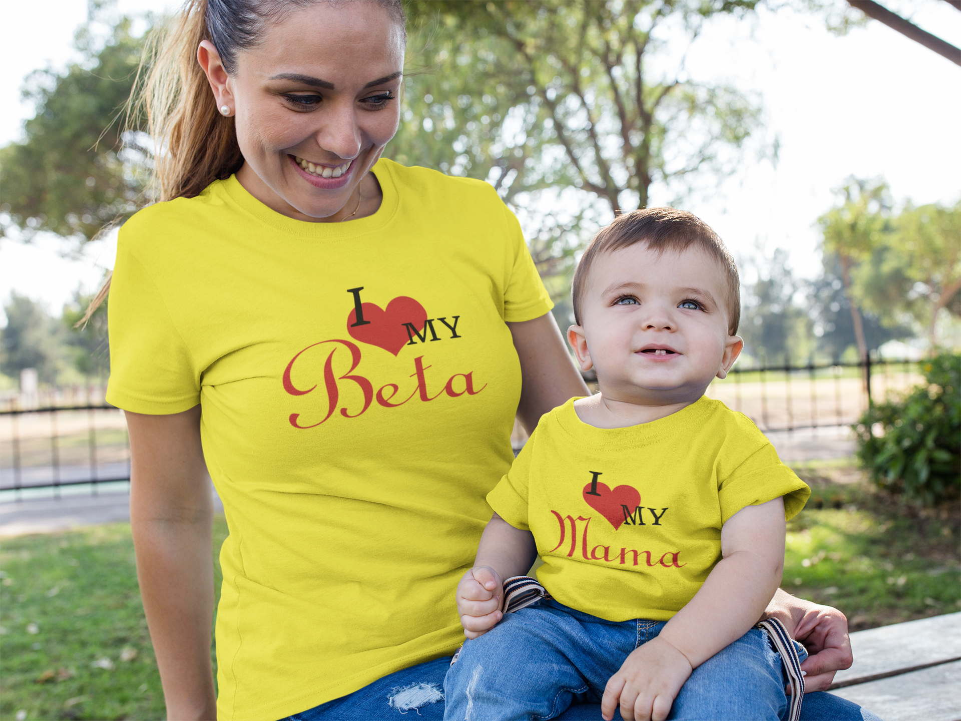 I Love My Beta Mother And Son Yellow Matching T-Shirt- FunkyTradition
