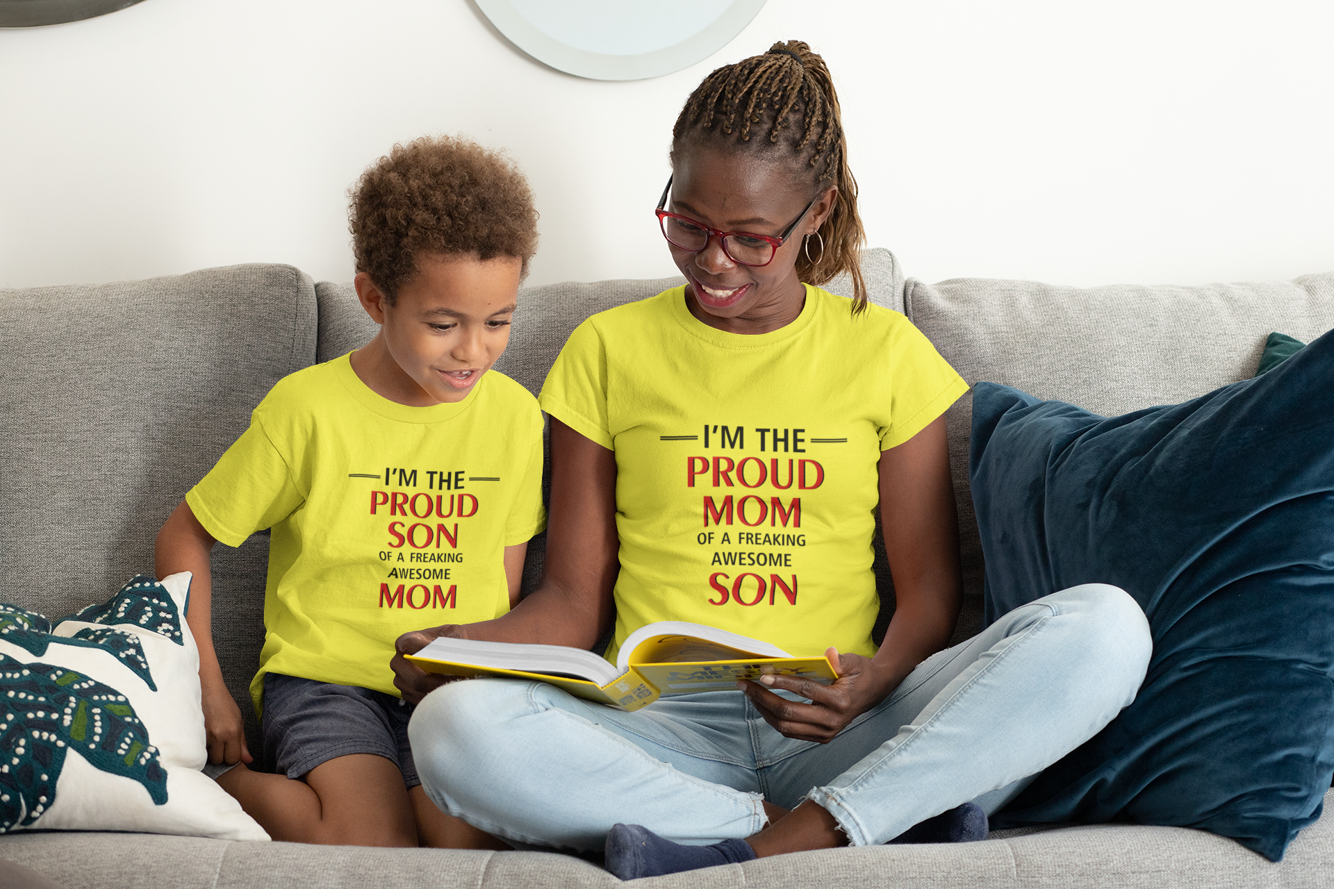 Proud Son Of A Freaking Awesome Mom Mother And Son Yellow Matching T-Shirt- FunkyTradition