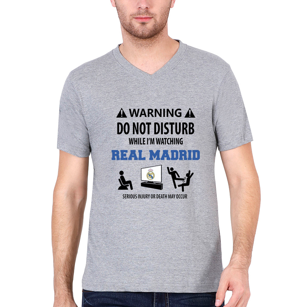 Warning Real Madrid V-Neck Half Sleeves T-shirt For Men-FunkyTradition
