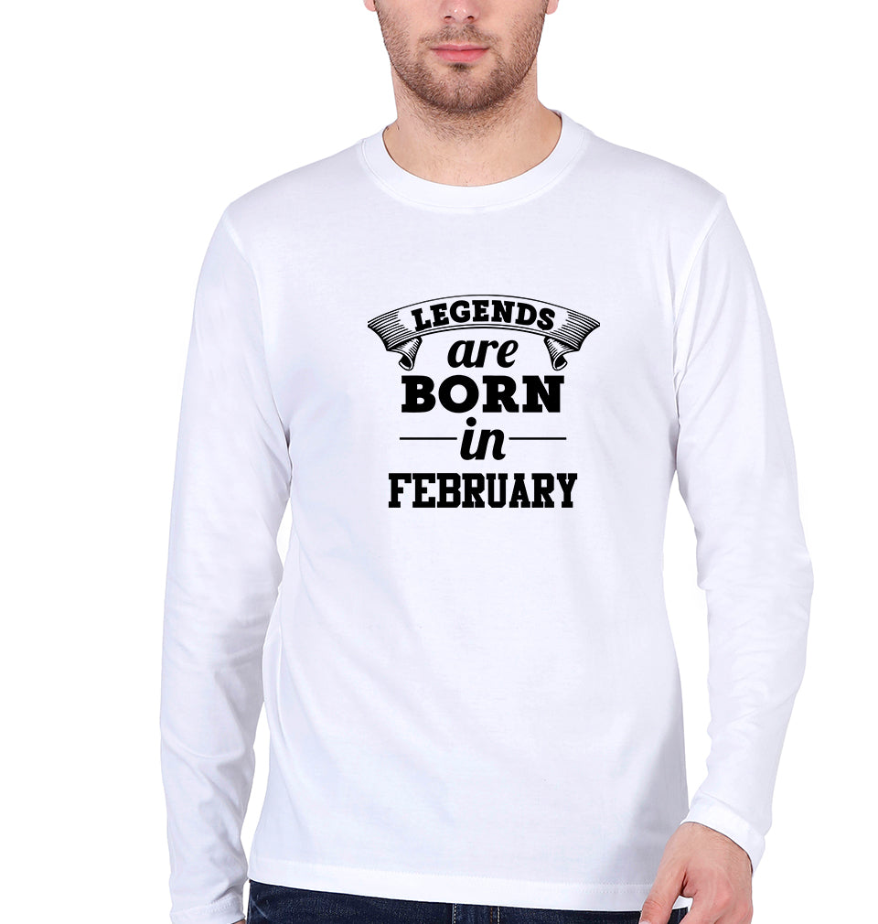 Legends are Born in February Full Sleeves T-Shirt For Men-FunkyTradition