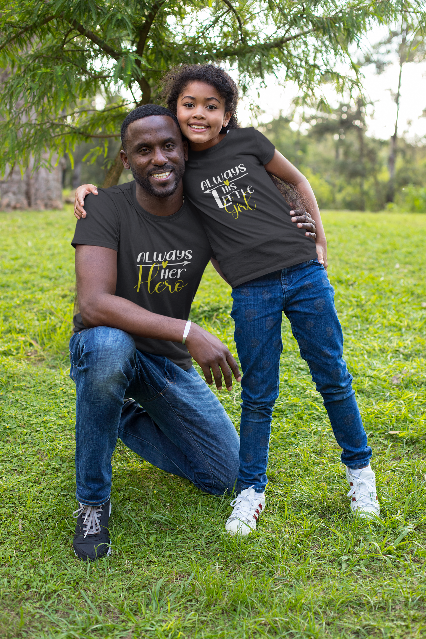 Always Her Hero Father and Daughter Black Matching T-Shirt- FunkyTradition