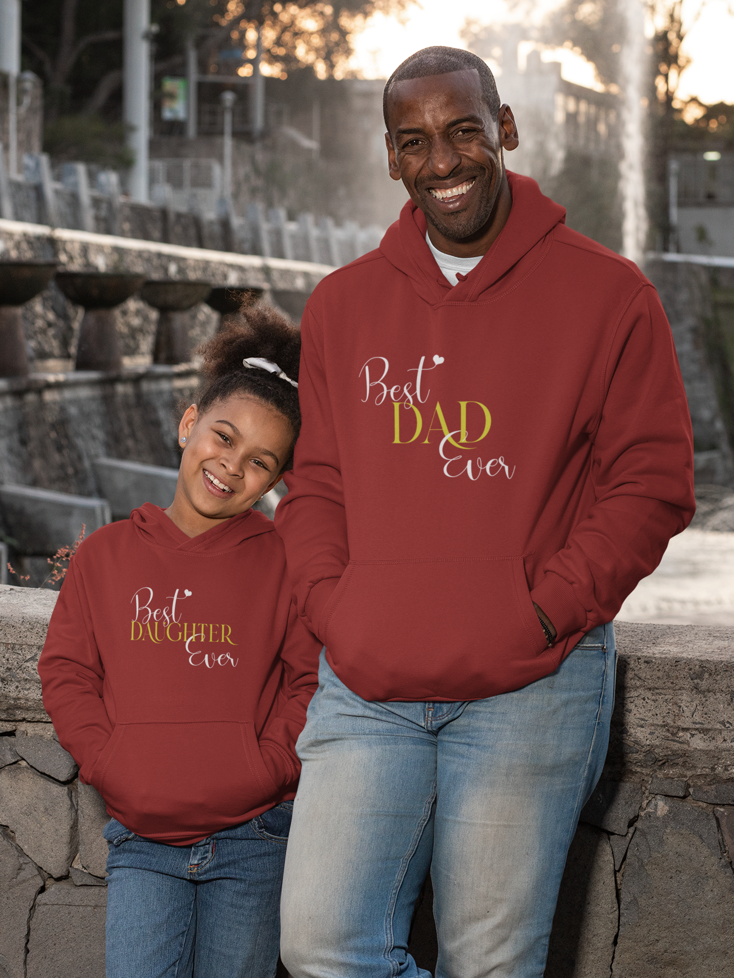 Best Dad Ever Father and Daughter Red Matching Hoodies- FunkyTradition