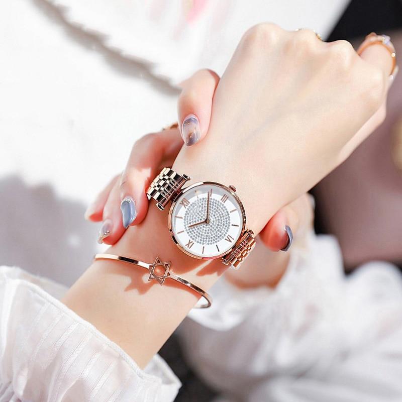 Luxury Crystal Women Fashion Casual Quartz Full Steel Round Dial Waterproof Female Wristwatch-FunkyTradition