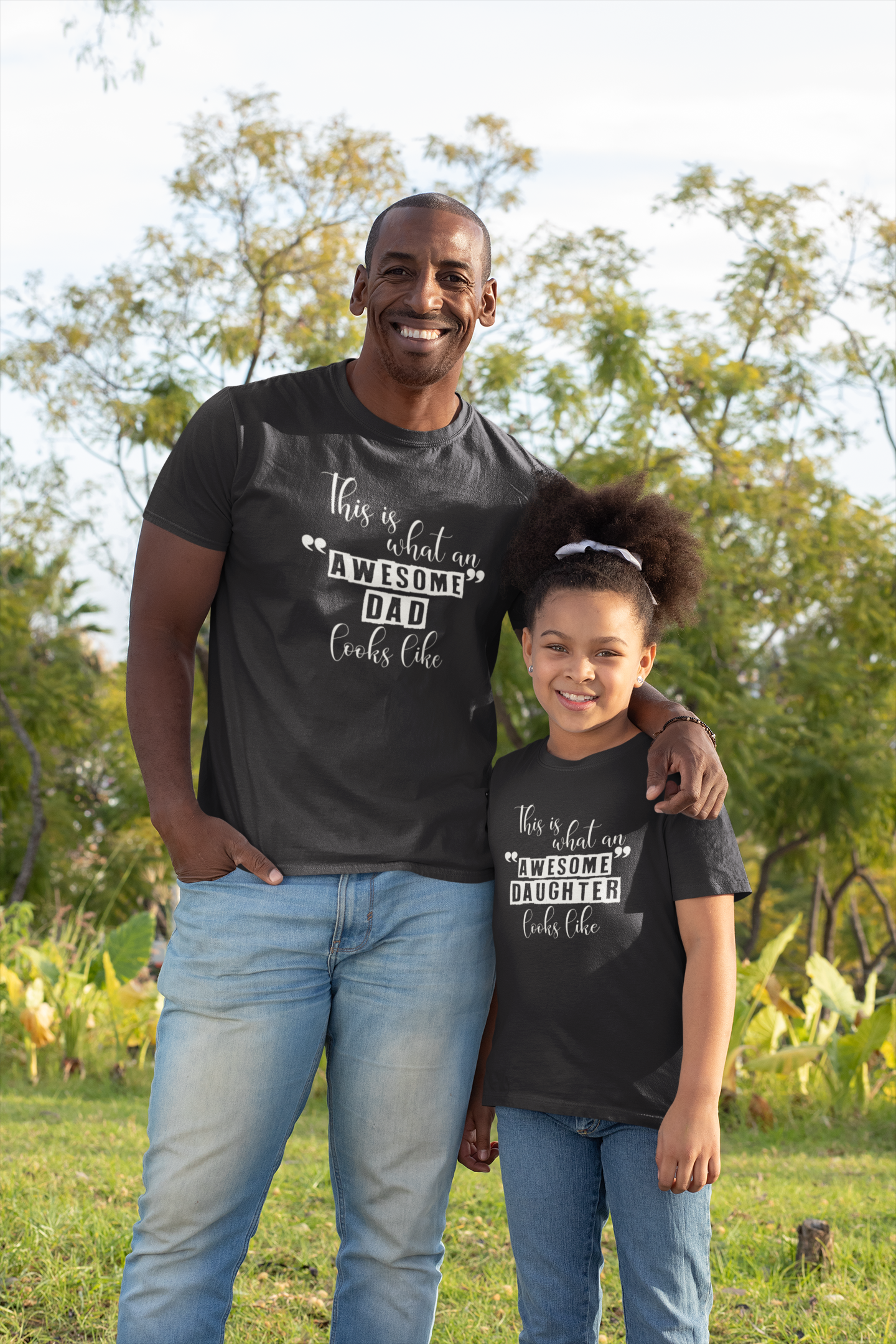 Awesome Dad Father and Daughter Black Matching T-Shirt- FunkyTradition