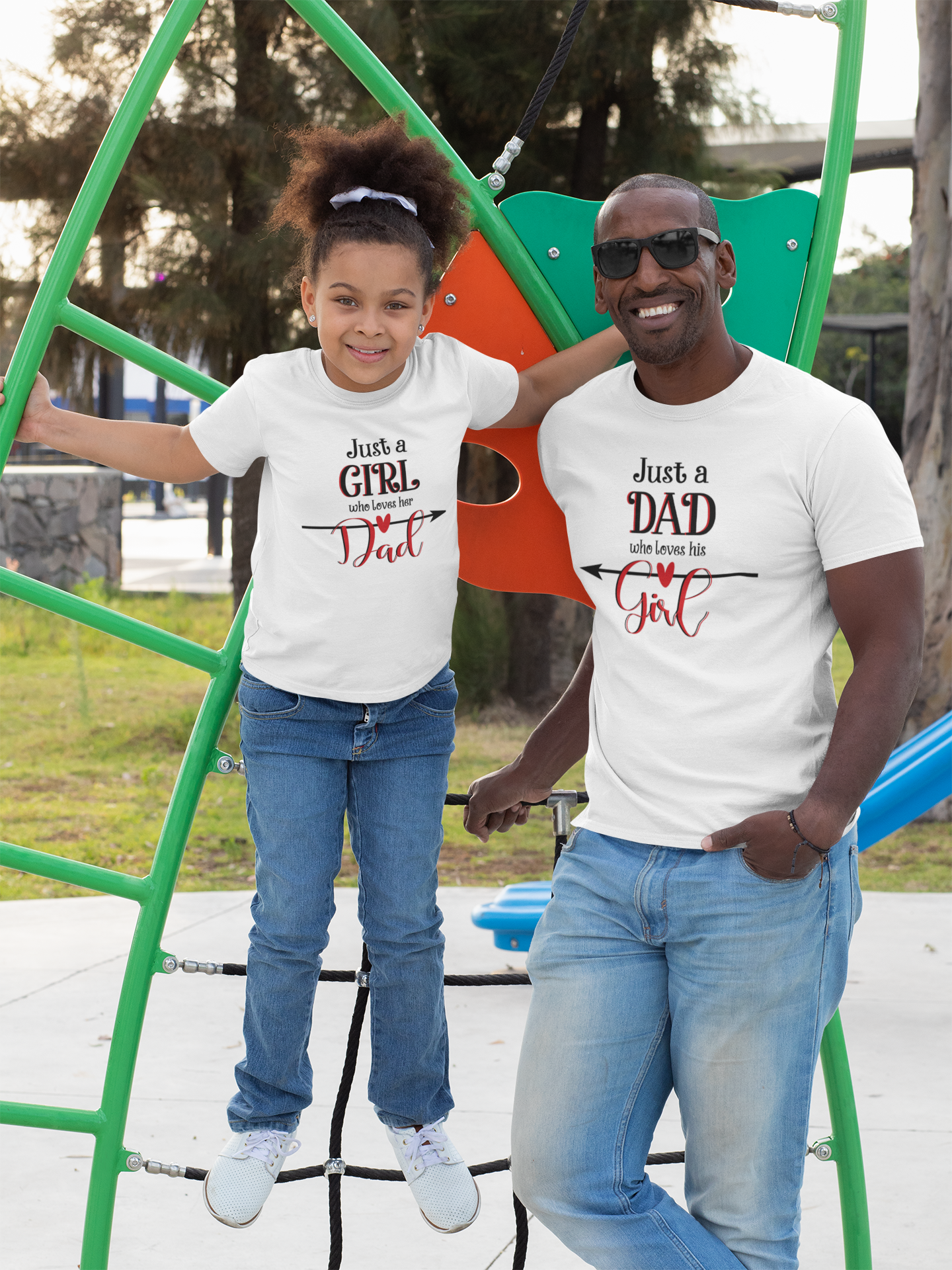 Just A Dad Who Loves His Girl Father and Daughter White Matching T-Shirt- FunkyTradition