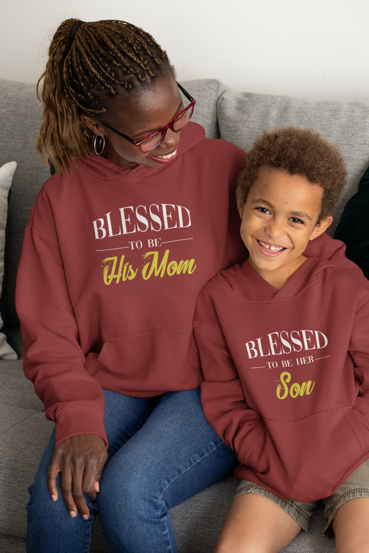 Blessed To Be His Mom Mother And Son Red Matching Hoodies- FunkyTradition