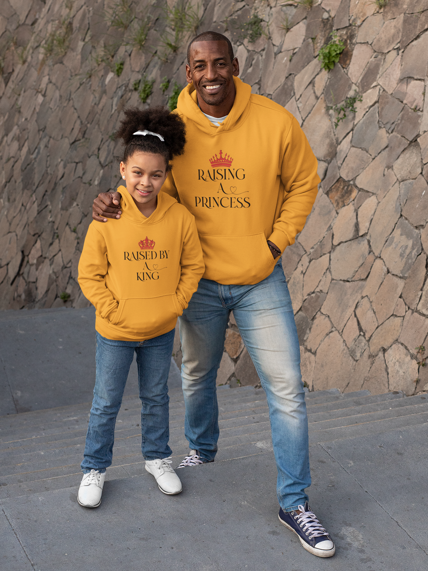 Raised By A King Father and Daughter Yellow Matching Hoodies- FunkyTradition
