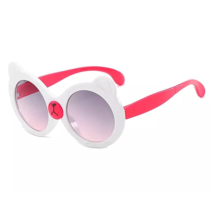 White Cute Cartoon Bear Oval Sunglasses For Boys And Girls-FunkyTradition (4+ Kids Sunglasses)