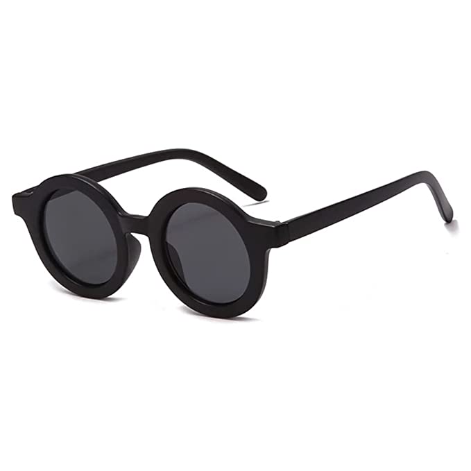 Black Retro Solid Round Glasses Sunglasses for Boys and Girls-FunkyTradition (4+ Kids Sunglasses)