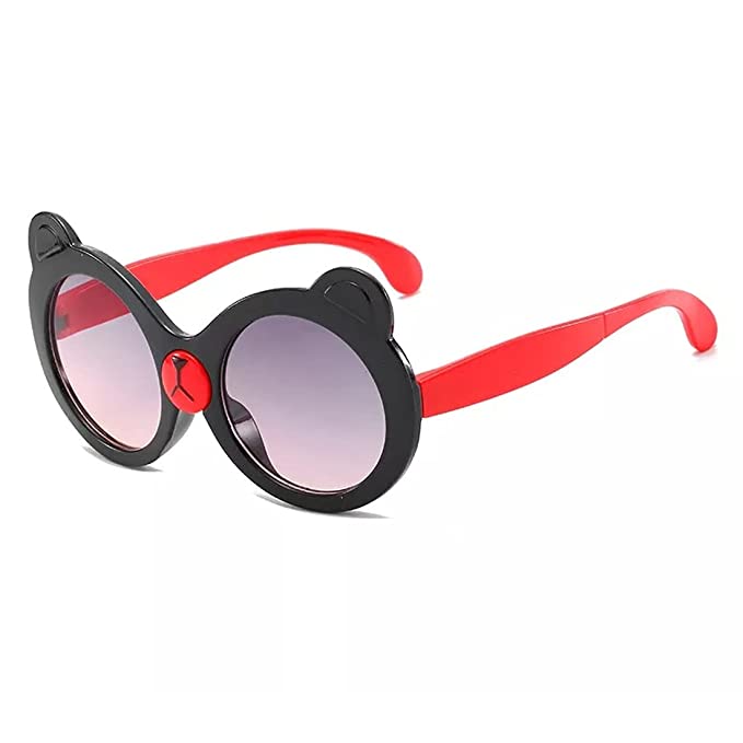 Black Cute Cartoon Bear Oval Sunglasses For Boys And Girls-FunkyTradition (4+ Kids Sunglasses)