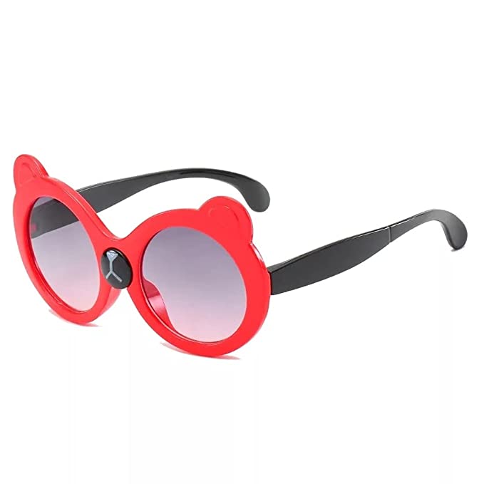 Red Cute Cartoon Bear Oval Sunglasses For Boys And Girls-FunkyTradition (4+ Kids Sunglasses)