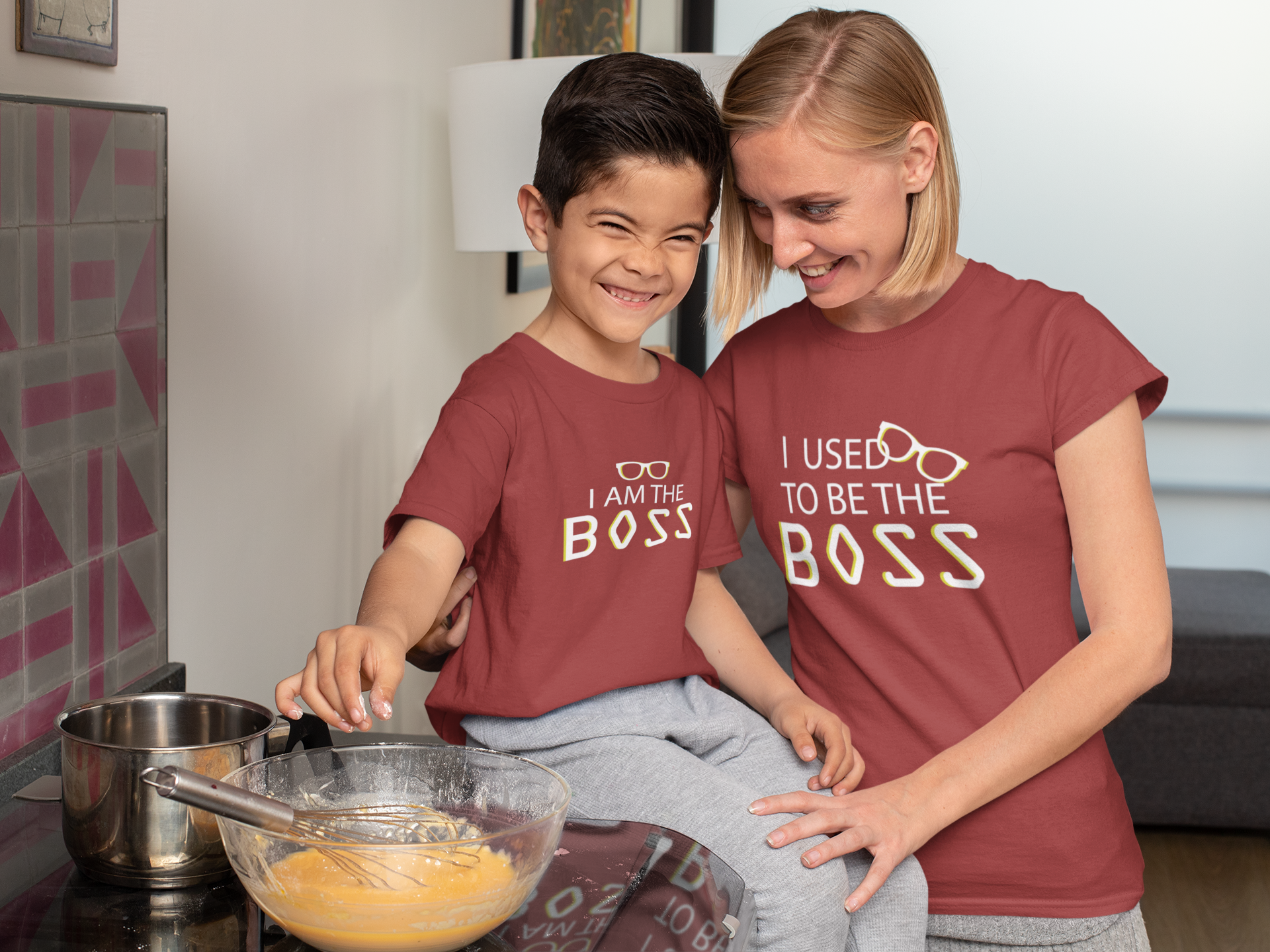 I Am The Boss Mother And Son Red Matching T-Shirt- FunkyTradition